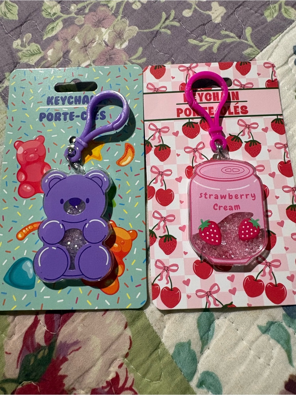 Purple Bear & Pink Strawberry Cream Key & Card Holder Duo